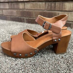 Lucky Brand Zashti Platform Wedge Sandal Brown Leather 6.5